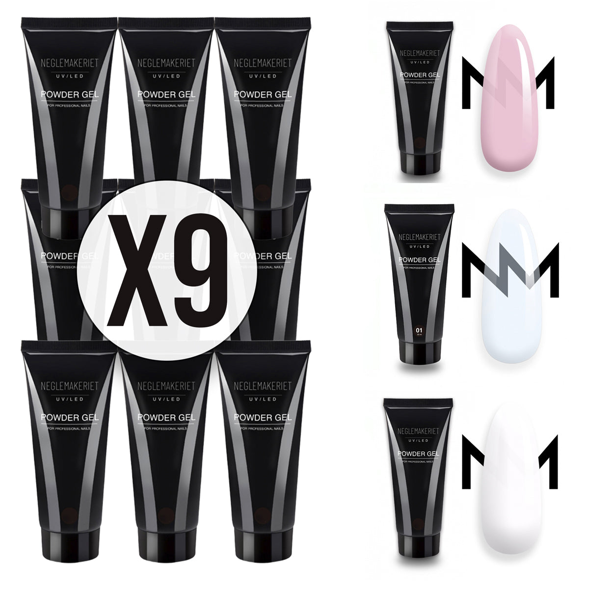 Neglemakeriet Powder Gel 07 + 02 + 01 - 9 STK!