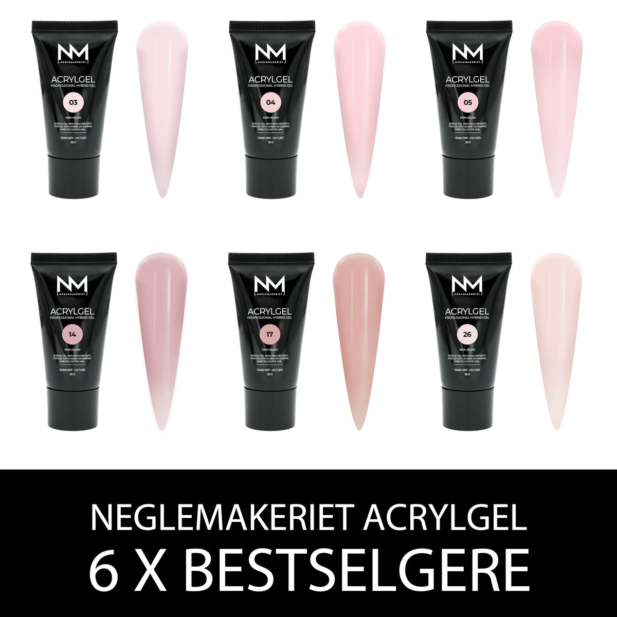 Neglemakeriet Acrylgel/Polygel - Bestselgende farger