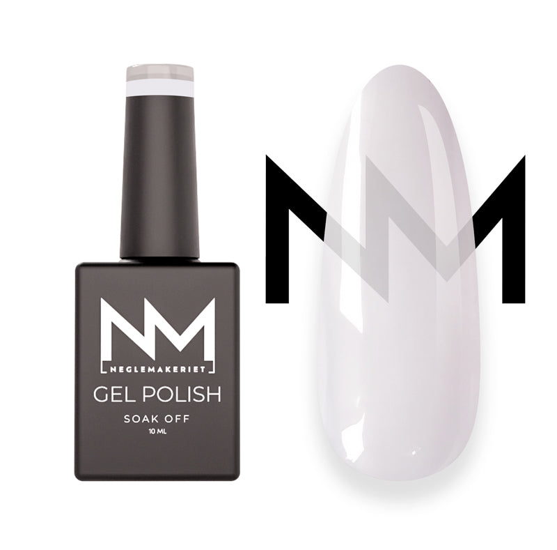 Neglemakeriet Gelelakk / Neglelakk - 244 Snow White Sheer - når du ønsker deg en myk og gjennomskinnelig hvit. Det vil ikke være synlig på neglen, men fargen er balansert med et bittelite rosa innslag for å gi en godt balansert hvit farge.