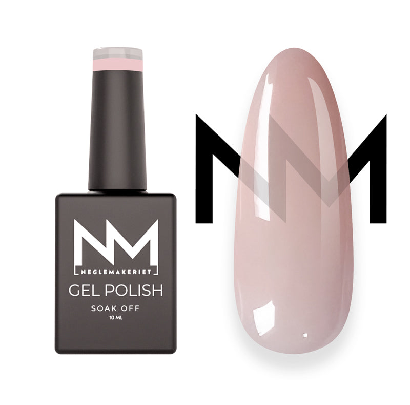 Neglemakeriet gelelakk / Gel Polish -Fargen Gentle Nude Sheer - veldig lett dekning med ett strøk, en nude og forsiktig farge med rosa undertoner.