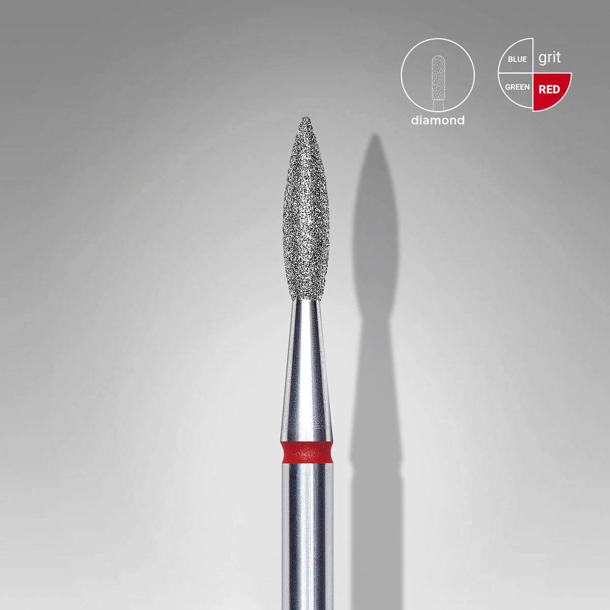 STALEKS Diamond Nail Drill Bit Pointed Flame Red EXPERT Head Diameter 2,1 mm / Working Part 8 mm