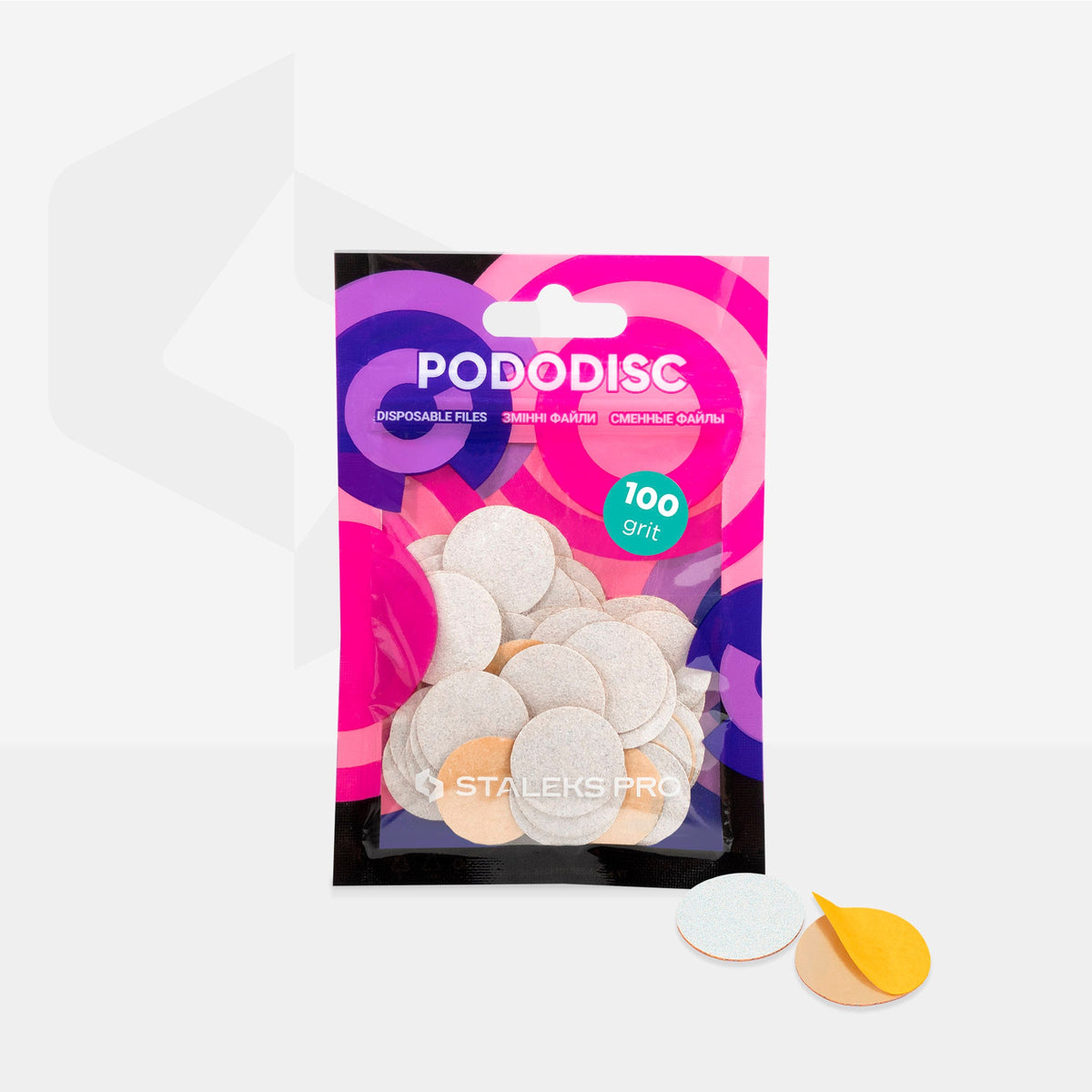 STALEKS Disposable White Files For Pedicure Disc PODODISC M EXPERT 100 grit (50 stk) refill
