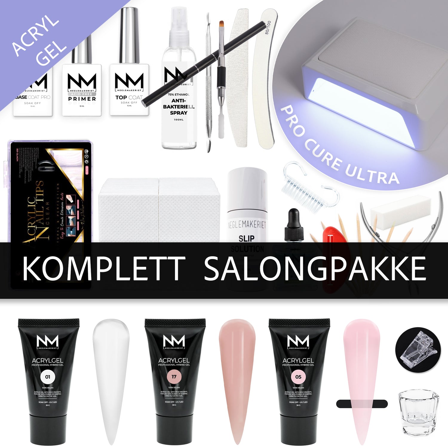 Komplett Salongpakke Acrylgel med alt du trenger for å legge acrylgel / polygel
