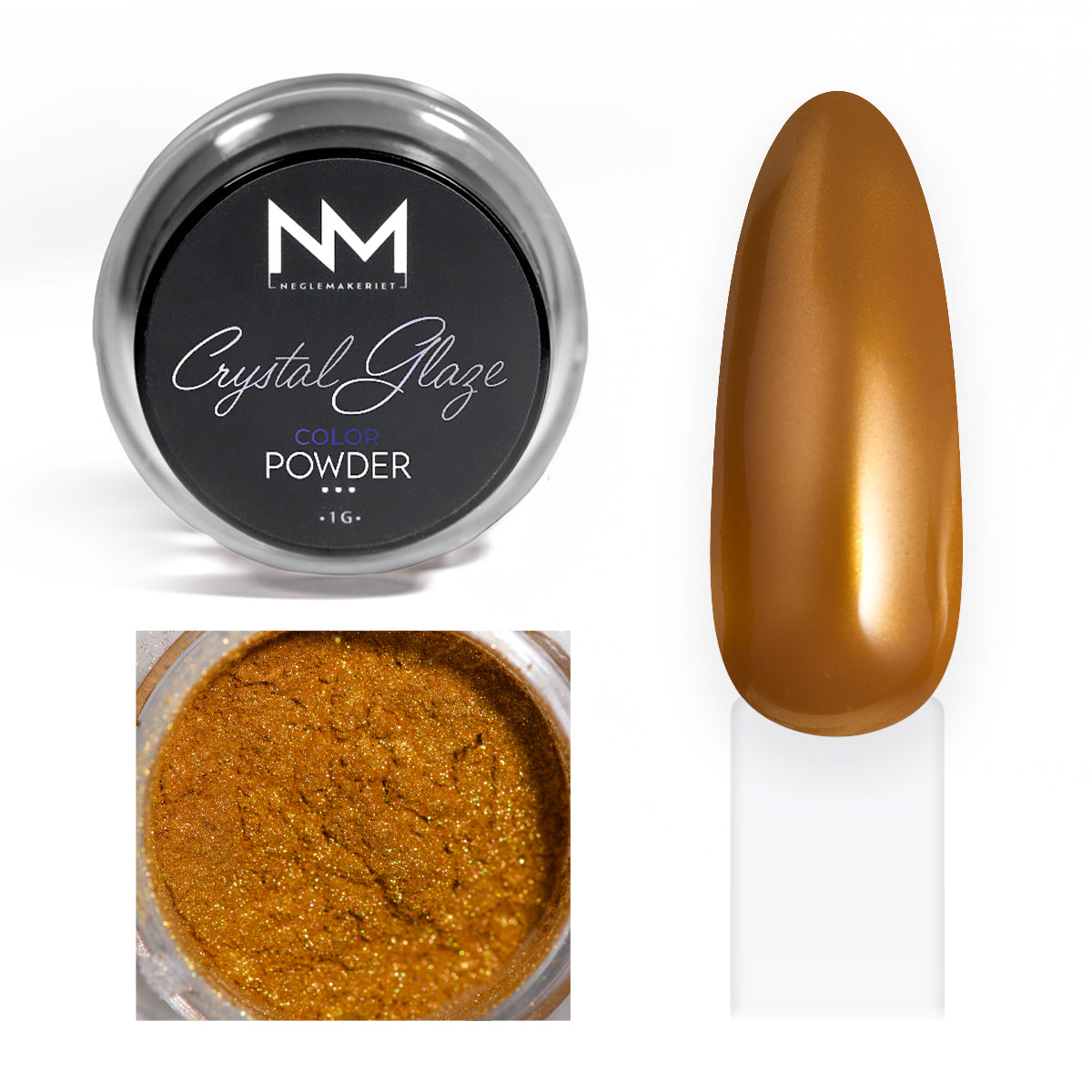 Neglemakeriet Crystal Glaze - Color Powder - 008 - 1G chrome glaze pulver negler gull