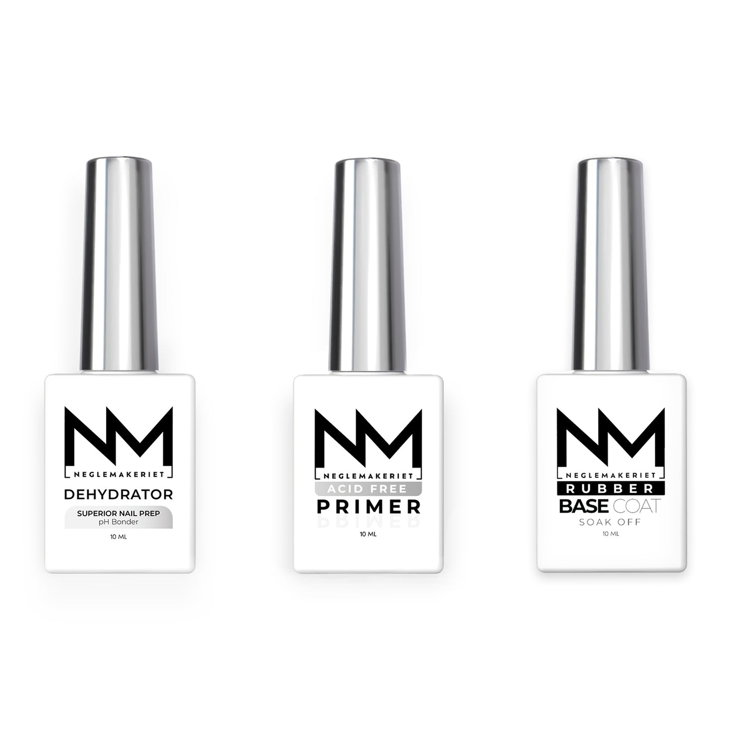 FLEXIBLE BASE BUNDLE - Neglemakeriet Dehydrator, Acid Free Primer & Rubber Base Coat