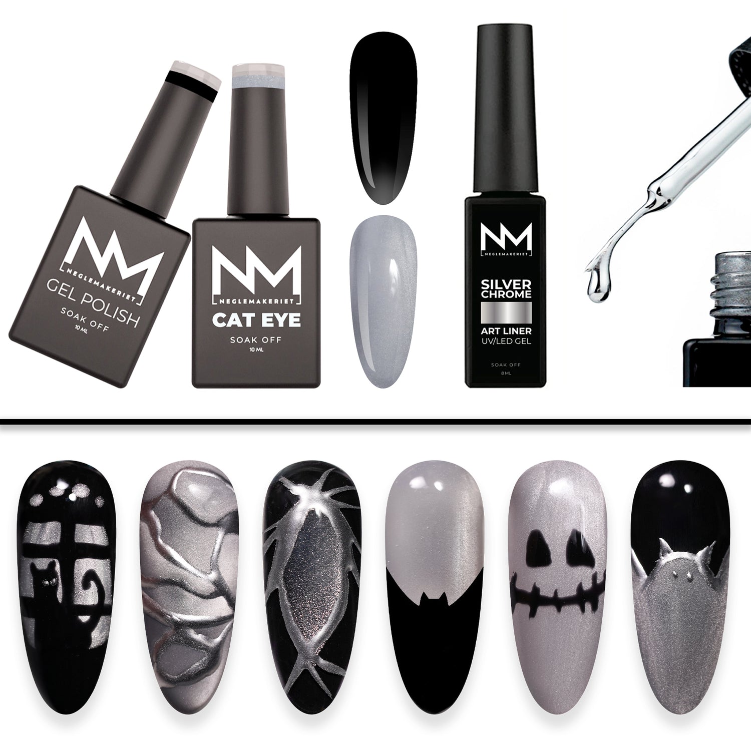 Oktober Bundle - All That Glows - oktoberpakke for negl, lag kreative design med cat eye og chrome liner