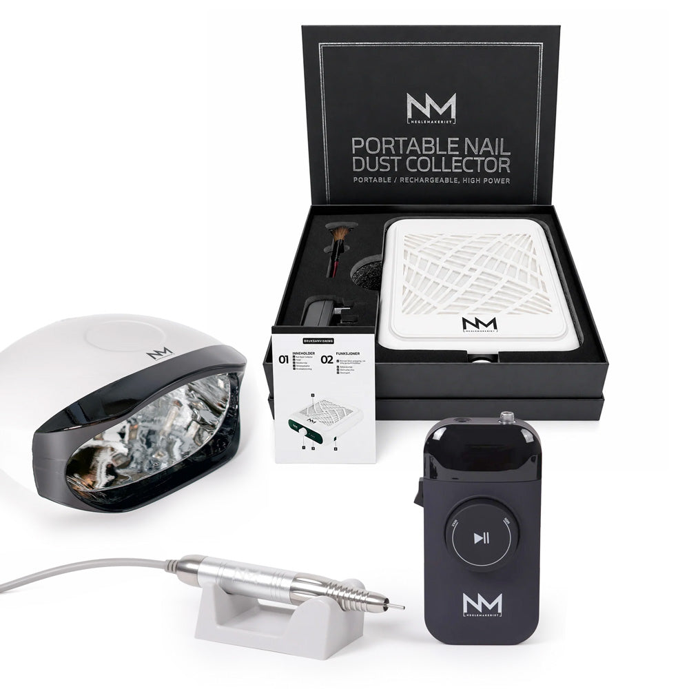 PAKKEPRIS: NM PRO FILE LUX, NM PRO CURE VISION UV/LED LAMP & NM PORTABLE NAIL DUST COLLECTOR