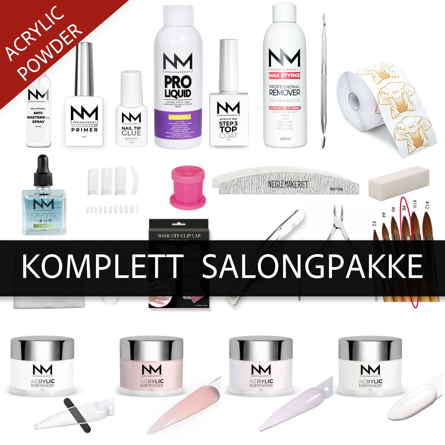 Komplett Salongpakke Acrylic Powder - alt du trenger for å legge akryl