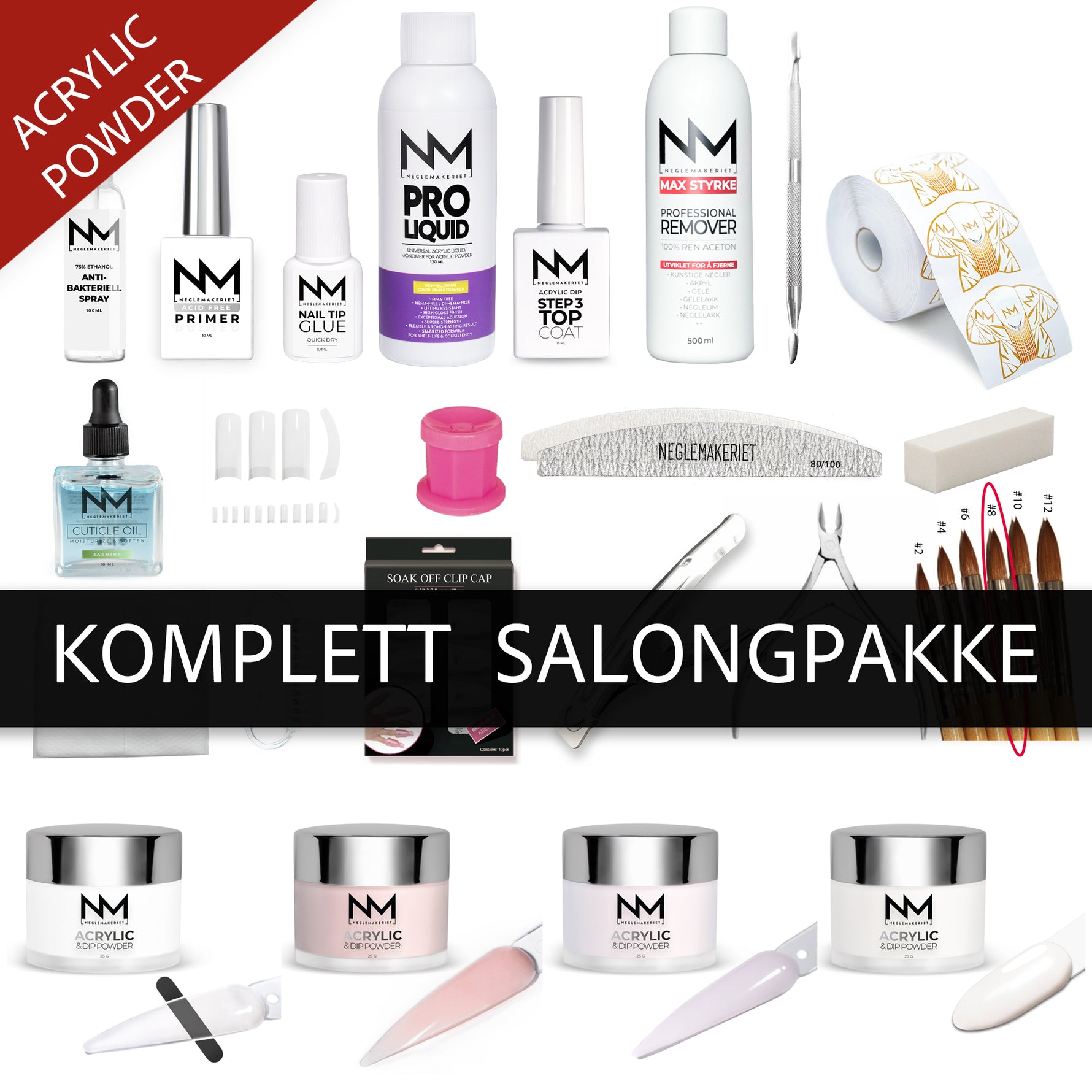 Komplett Salongpakke Acrylic Powder - alt du trenger for å legge akryl